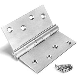 Komsen 6 Pack Ball Bearing Door Hinges,4in x 4in Door Hinges,Heavy Duty Stainless Steel Door Hinges for Exterior & Interior Doors,Smooth and Quiet, Non Removable Pin (Silver)