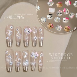 [Overseas] Kitty Nail Parts Net Red New Kt Cat Nail Art Cartoon Ornament 3D Cat Head Free Size/10 Dog Kt Cat 8.5*10Mm (Dz781-04) 30ea