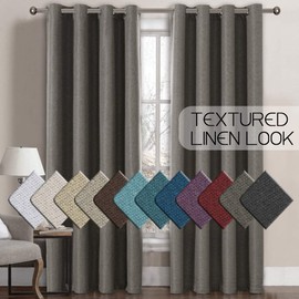 Linen Blackout Curtain 96 Inches Long for Bedroom / Living Room Thermal Insulated Grommet Linen Look Curtain Drapes Primitive Textured Burlap Effect Window Drapes 1 Panel - Taupe Gray