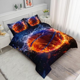 Basketball Fire Court Comforter Set Ball Sports Games Printed Bedding Set with 1 Comforter and 2 Pillowcases for Boys and Girls Bedroom All Season(Basketball Twin
