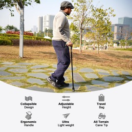 Rehaescort Walking Cane, Folding, Adjustable, Lightweight, Walking Canes for Men & Women, Soft Ergonomic Handle, Heavy Duty All Terrain Tip, Walking Sticks for Seniors & Adults with Travel Bag (Pink)