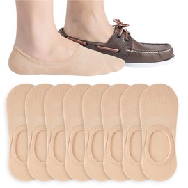 Eedor Men's No-Show Non-Slip Low Cut Ankle Sock Set - Invisible - Cotton for Casual and Formal Wear; Soft Stretchable; 4 Pairs, Beige, L - Mens No Show Socks