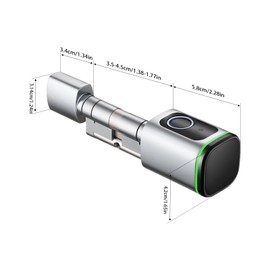 Fingerprint Door Lock, 25 x 10 x 7 cm, Electronic Door Lock, Intelligent Fingerprint Lock Cylinder, Electronic Door Lock & Keycards for Doors with a Thickness of 1.38-1.77 Inches (White)