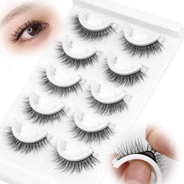 Self Adhesive Lashes False Eyelashes - Update More Stronger 12mm Natural Cat Eye Pre-glued Fake Lashes Press on Lashes Waterproof Gluess Wispy No Glue Needed Reusable Strip Lashes by EMEDA(14mm 6D47)