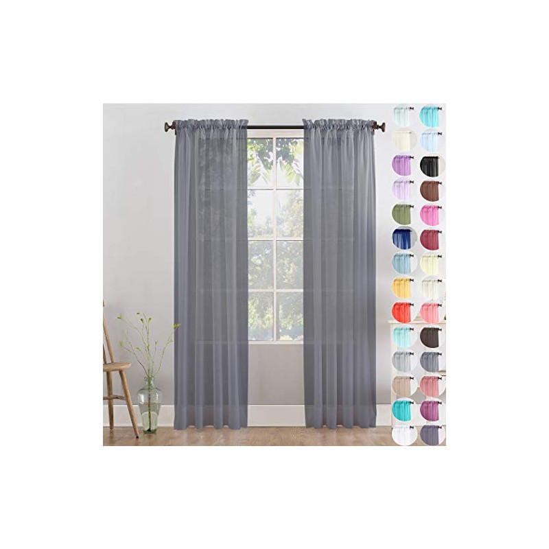 Megachest a pair of slot top voile curtains (Dark Silver,
