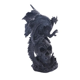 Kawaii-Story DH-016 Dragon Figure Skull Made of Resin 22 x 12 x 11.5 cm, Dragon Collectible Decoration, Fantasy Mystic Gothic, Black