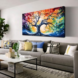 Large Canvas Wall Art Colorful Tree Picture Modern Living Room Bedroom Home Office Wall Decor Framed Canvas Prints Ready to Hang Size 24x48