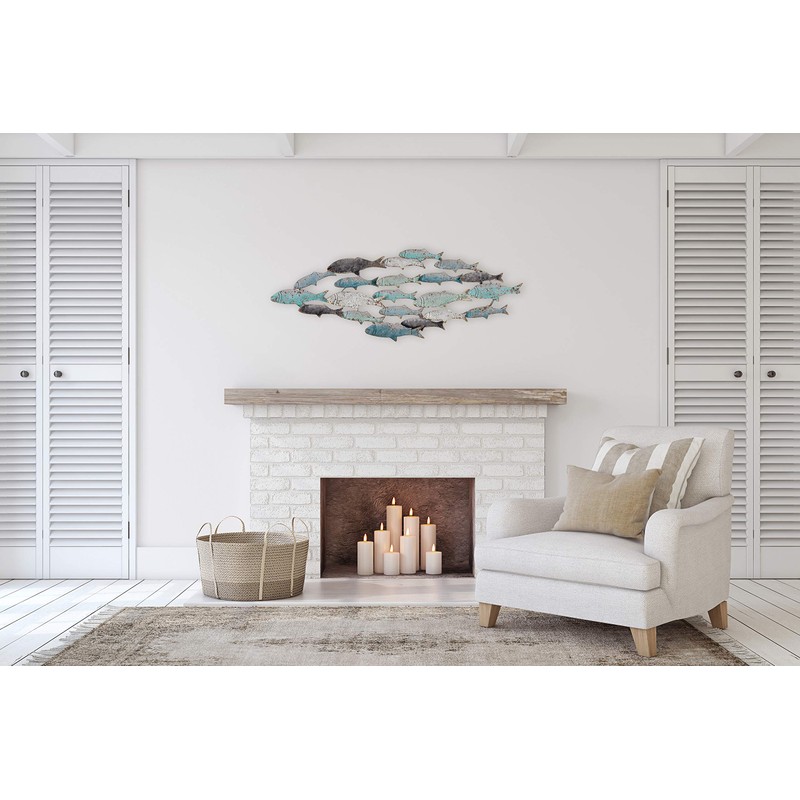 Creative Co-Op Wood School of Fish Wall Décor, Distressed Turquoise