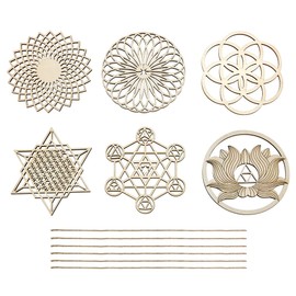 FINGERINSPIRE 6 Pcs Wood Chakra Ornaments Sets with Jute Cord 6 Styles Yoga Wood Board Pendants Yoga Meditation Wooden Wall Decorations Yoga Chakra Symbols Displays for Bedroom, Yoga Studio