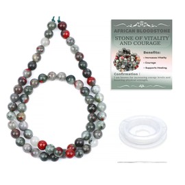 Natural Stone Beads Round Genuine Real Stone Beading Strand Loose Gemstones DIY Smooth Bead for Bracelet Necklace Earrings Jewelry Making (African Bloodstone, 6mm 60 Pieces)