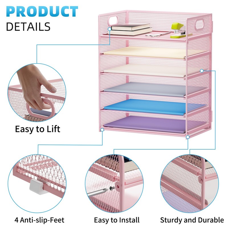 Marbrasse 2 Pack Desk Organizer with Handle, 6 Tier Paper