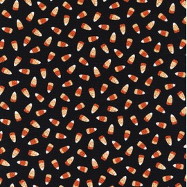 Spooky Night Damask Candy Corn Black , Quilting Fabric by the Yard