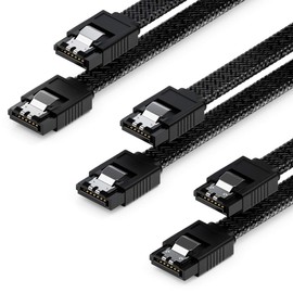deleyCON 3 x 60 cm SATA 3 Cable Nylon Set 6 Gbit/s Data Cable SATA III Connection Cable Serial ATA Connection Cable for Motherboard & Hard Drive HDD SSD 2 S-ATA L-Connector Straight Black