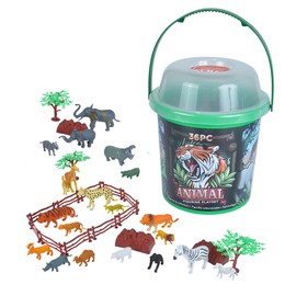 Wild Republic Animal Toys Large Bucket, Elephant, Tiger, Polar Bear, Giraffe, Zebra, Moose, Cheetah, Gorilla & More, 36 Piece Animal Figurines Set
