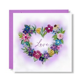 QUILLCRAFT Colorful Flower Heart Card, LOVE Greeting Card, Romantic Quilling Quilled Card for Anniversary, Wedding, Valentine, Husband Wife Boyfriend Girlfriend Couples Parents (Flower Heart Card)