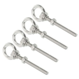 QUARKZMAN M4 3/16 x 1.97 Inch Stainless Steel Eye Bolts Thread Screw Eye Bolt Shoulder Ring with Nuts Washers for Lifting Hanging, Set of 4