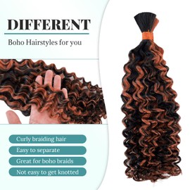 Human Braiding Hair for Boho Braids Highlight Ombre Water Wave Bulk Human Hair 100g 14 Inch Curly Wave Honey Blonde Human Hair Extensions No Weft 2 Bundles/Pack