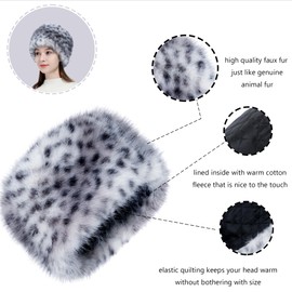 LA CARRIE Women's Faux Fur Hat for Winter with Stretch Cossack Russion Style(Gray Leopard Printed)