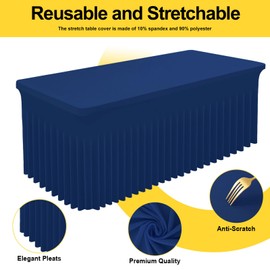 Smiry Spandex Tablecloth 2 Pack, Elastic Fitted Stretch Tablecloth for 4FT Rectangle Tables, Waterproof Washable Table Cover Skirt for Outdoor, Wedding, Banquet & Parties (Navy, 48Lx30Wx30H Inch)