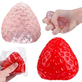 2PCS Strawberry Squishy Toys - Taba Squishy Kit with Red & Clear Kawaii Designs, Sensory Stress Relief for Adults & Kids, Anxiety Relaxation Gifts