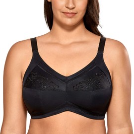 DELIMIRA Women's Mastectomy Bra After Breast Surgery Bra Without Underwire Cotton Full Cups for Large Breast, black
