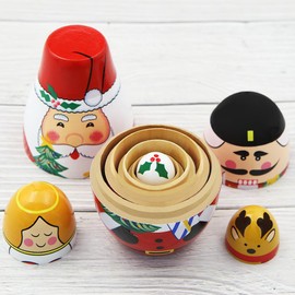 Set of 5 Christmas Nesting Dolls,Egg Shape Santa Claus Soldier Angel Elk Christmas Tree Wooden Russian Doll Father Christmas Stacking Matryoshka Doll for Kid Gift Christmas Birthday Party Home Decor