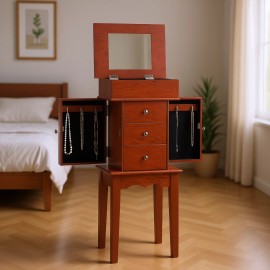 Standing Jewelry Armoire with 3 Drawers Mirror Wood Storage Cabinet 10-20L CapacityDefault: Default