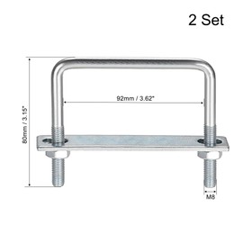 sourcing map Set of 2 M8 square U-bolts, square U-bolts, 3-5/8 inch (92 mm) with nut frame and fasteners, carbon steel