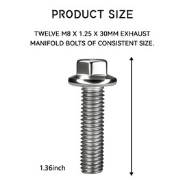 SWQS 12PCS ES75120 5.3 LS Exhaust Manifold Bolts, 10.9 Header Bolts Exhaust Manifold Hardware Kit Replacement for Chevy Silverado Suburban Gmc Buick LS Series Engines LSX LS2 LS3 LS6 LS7