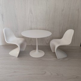Eledoll 1:6 Dollhouse Furniture Panton S White Chair & Table Set for The 12 inch Fashion Doll