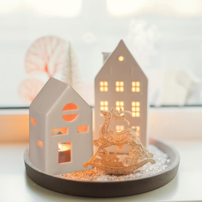 Relaxdays Ceramic Tea Light House, Light House for 1 Tea