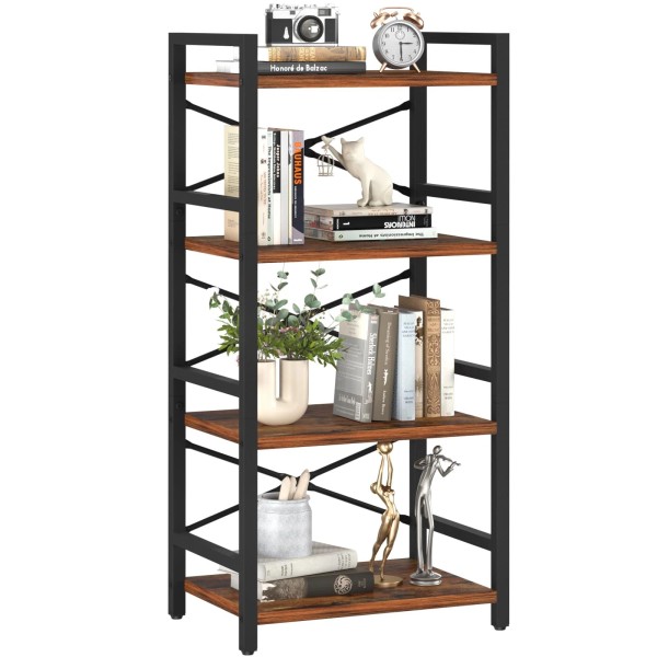 Yoobure 4 Tier Bookshelf - Small Book Shelf Industrial Bookcase,
