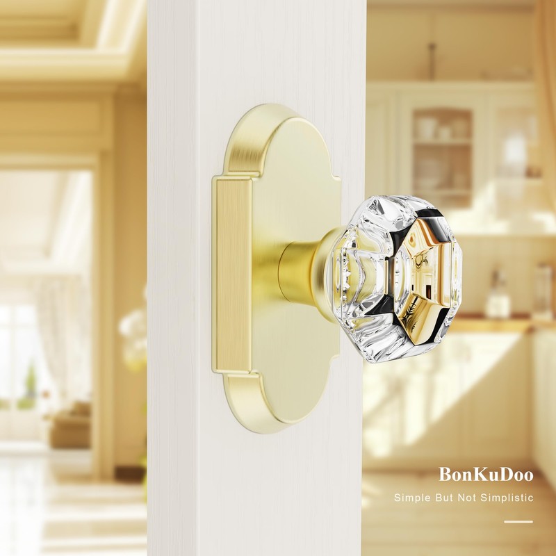 BonKuDoo 2 Pack Crystal Glass Dummy Door Knobs Interior Gold