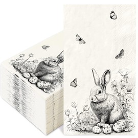 AnyDesign 80Pcs Easter Guest Napkins Disposable Vintage Bunny Egg Rabbit Paper Napkins Retro Dinner Hand Napkins for Spring Party Tableware Supplies