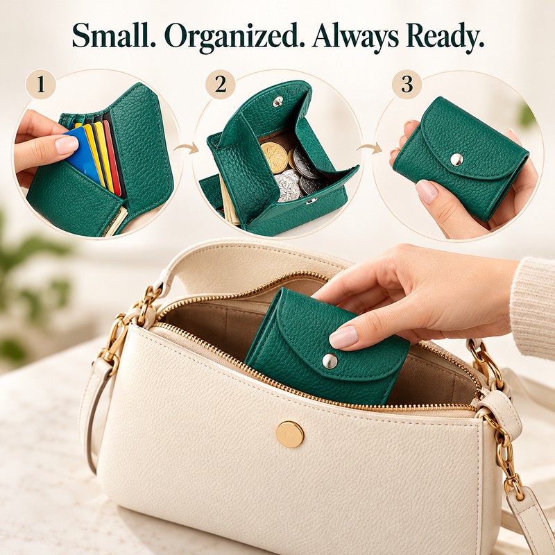 Women's Genuine Cowhide Leather Mini Wallet with RFID Protection –