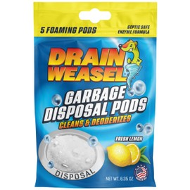 Drain Weasel Garbage Disposal Pods Cleaner and Deodorizer, Sink Odor Eliminator with Foaming Action, Septic-Safe Enzyme Formula, Fresh Lemon Scent, Pack of 5