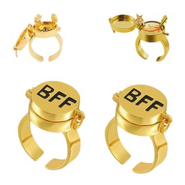 YeahBoom Pack of 2 Best Friends Forever Rings, Adjustable Open Cap Ring, Cute BFF Ring, Friendship Ring, Jewellery Gifts for Women and Girls, Horn