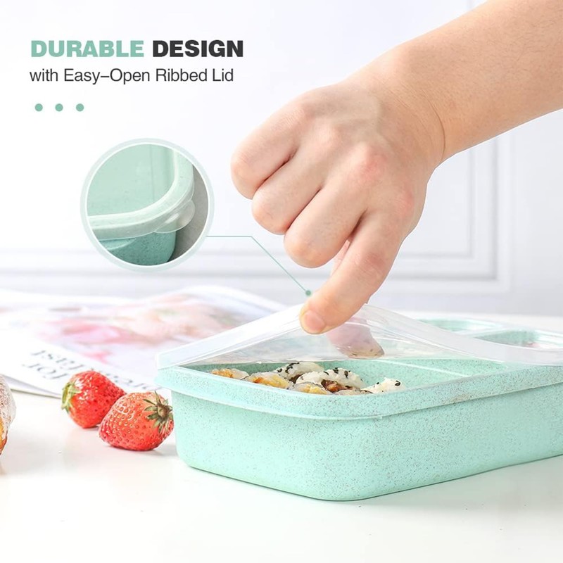 Baoswi 4 Pack Bento Snack Boxes, Reusable 4 Compartments Food