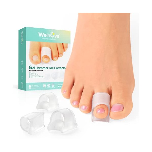 Welnove Toe Separators - Toe Spacer - Pinky Toe Straightener for Women Overlapping Toes - Soft, Ultra-Light Gel, Smooth Surface - 3 Size (6 Count)