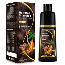 Champú Tinte Castaño Oscuro - Nutrición Natural Para Cubrir Las Canas, Champú 3 En 1 Para Mujer, Coloración Semipermanente Instantánea, Dura 30 Días/I