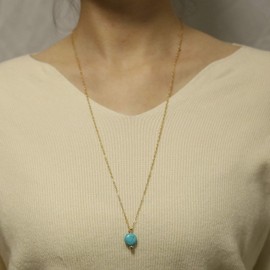 TseenYi Boho Turquoise Drop Chain Necklace Long Gemstone Pendant Necklace Minimalist Clavicle Necklaces Jewellery for Women and Girls (Gold)