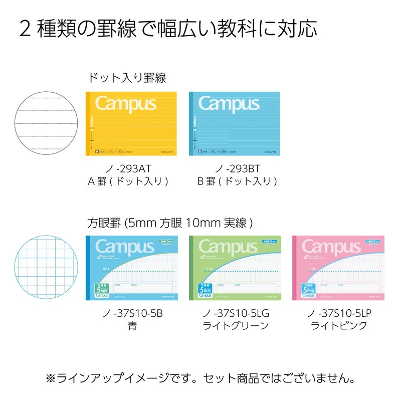 Kokuyo No-293ATX5SET Campus Notebook, Doted, A-Ruled, 0.3 inch (7 mm),