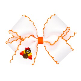 Wee Ones Girls' Toddler Thanksgiving Harvest and Farm-themed Grosgrain Hair Bows in Fall Prints or Moonstitch Embroidery on WeeStay no-slip clip, Medium, Turkey