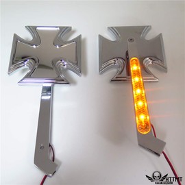 SMT- CHROME BILLET MIRRORS LED BLINKERS TURN SIGNALS MALTESE CROSS SET Compatible with HARLEY