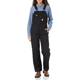 Carhartt womens Quilt Lined Washed Duck Bib (Big & Tall) Work Utility Coveralls, Black, Medium Tall US