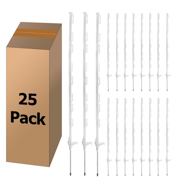 BEIYI 25 Pack Electric Fence Posts, 48 Inch Plastic Step