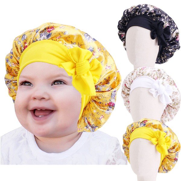 VEABEST Baby Bonnet Toddler Bonnet Kids Bonnets 3 Pieces Silk Bonnets Satin Bonnets Night Sleep Caps Baby Hair Bonnets for Babies Toddlers Kids (Multicolor C)