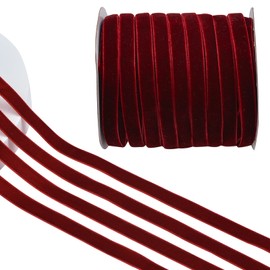 CRAFFANCY Dark Red Velvet Ribbon, 50 Yards Single Faced Velvet Ribbon Vintage Silk-Soft Ribbon for Gift Wrapping Wedding Flower Bouquet Christmas Decoration