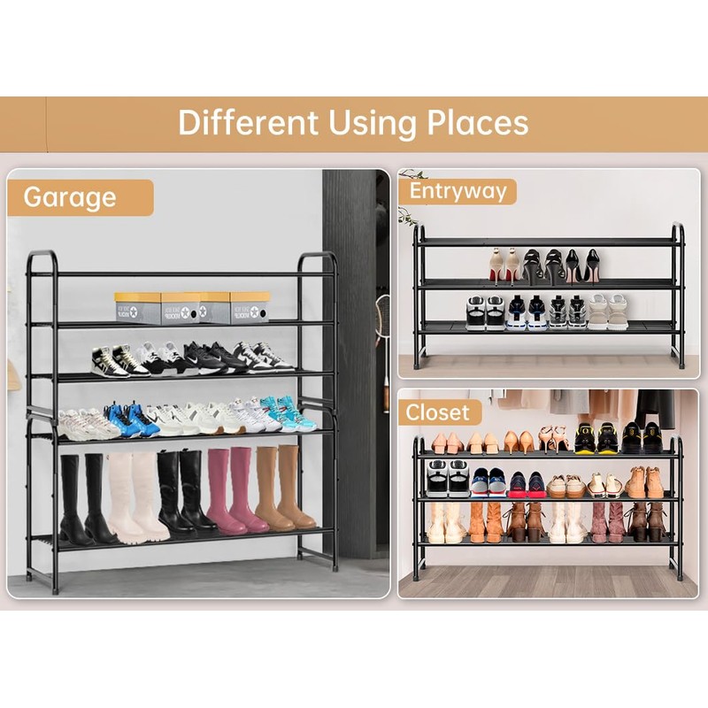 KEETDY 3-Tier Long Shoe Rack for Closet Metal Shoe Organizer