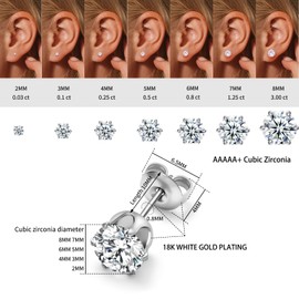10 Pairs 18K White Gold Plated Stud Earrings for Women – CZ Cubic Zirconia Earrings Set, 2mm Small Hypoallergenic Studs for Multiple Piercings (2-8mmCZ - 7 Pairs Set)